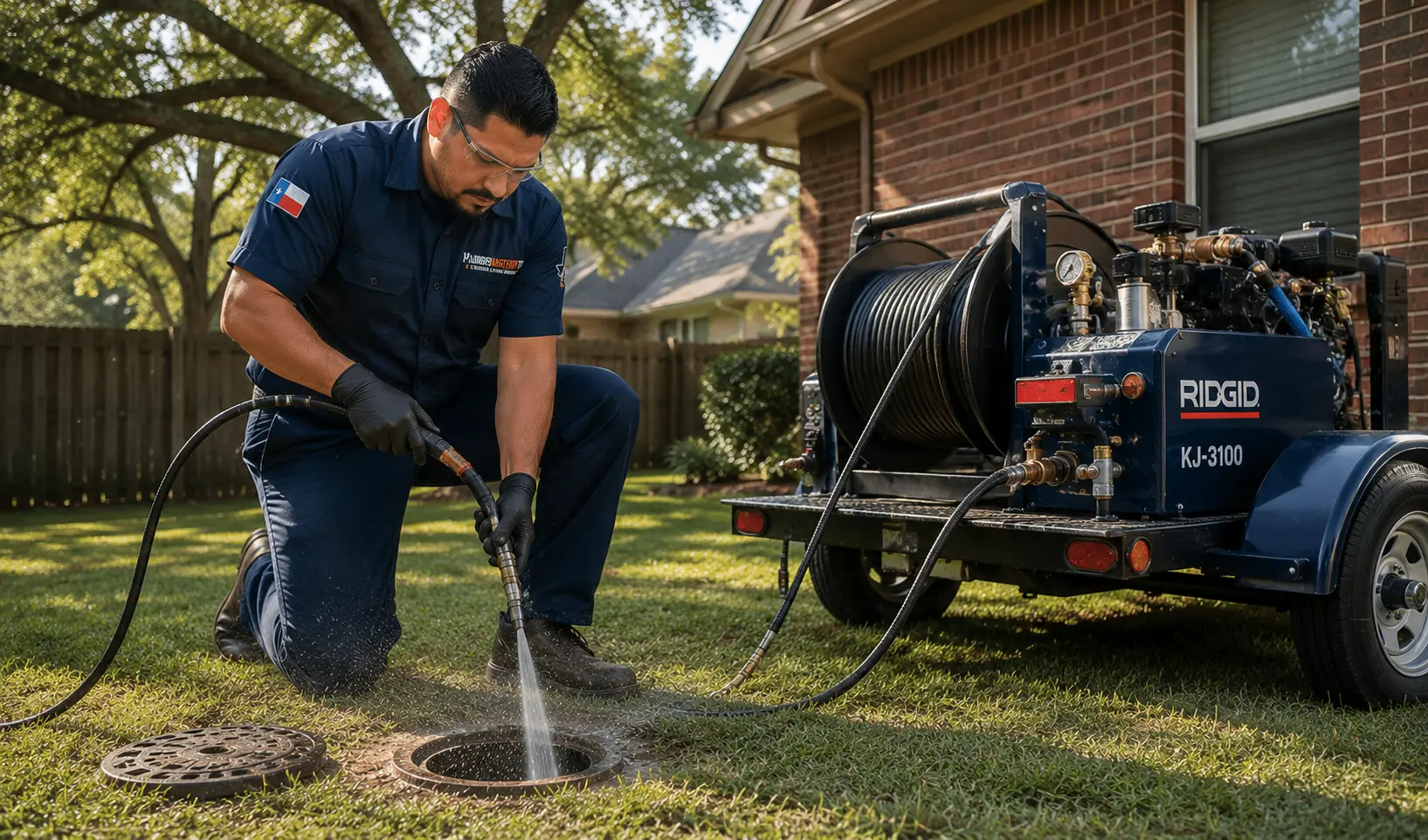 Sewer line cleaning Bastrop TX using hydro jetting equipment by a licensed plumber